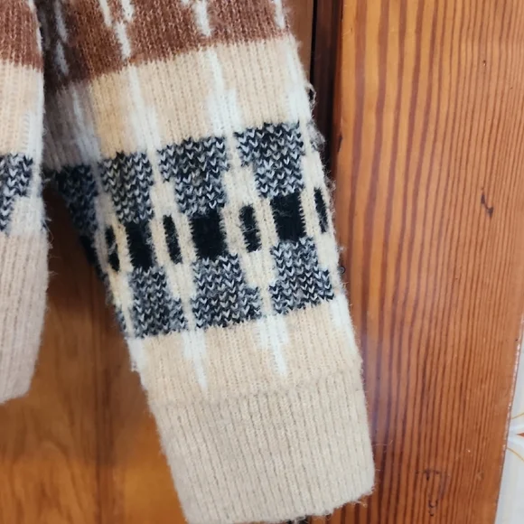 Frye Cream and Brown Geometric Women's Sweater Large - Picture 3 of 11